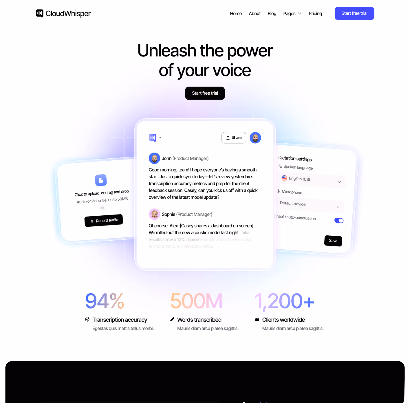 CloudWhisper - Home V2 Page - Speech To Text App Webflow Template