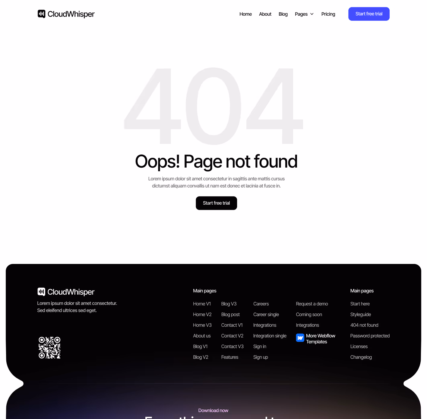 CloudWhisper - 404 Page - Speech To Text App Webflow Template
