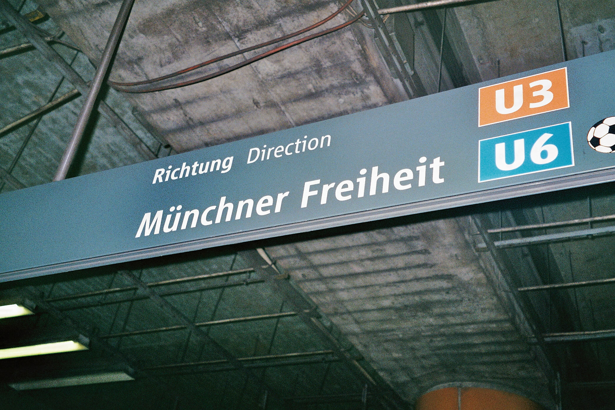 On the challenge of inclusivity in urban public transport: Utilizing computational ethnography for accessible and sustainable mobility systems. This image shows the U-Bahn in direction to "MĂĽnchner Freiheit". Shot by Lorenz in June 2022 on Kodak Gold 200.