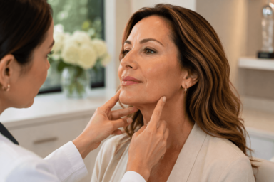 Woman with a refined jawline after a lower face lift in Palm Desert, California