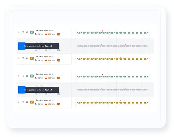 Route scheduling software interface with task sequencing and progress indicators