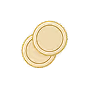 Two overlapping gold coins with a shiny appearance on a white background.