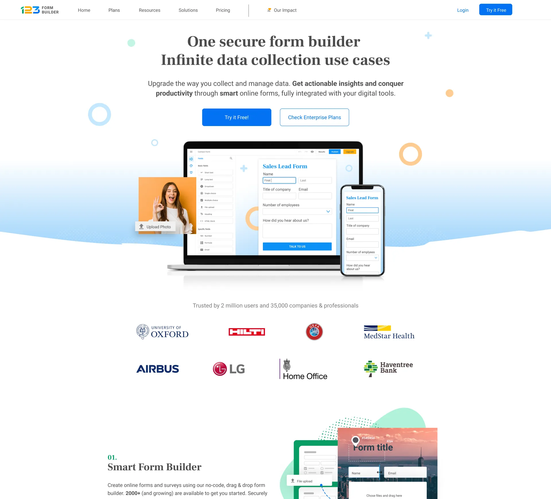 Original 123FormBuilder homepage hero section.