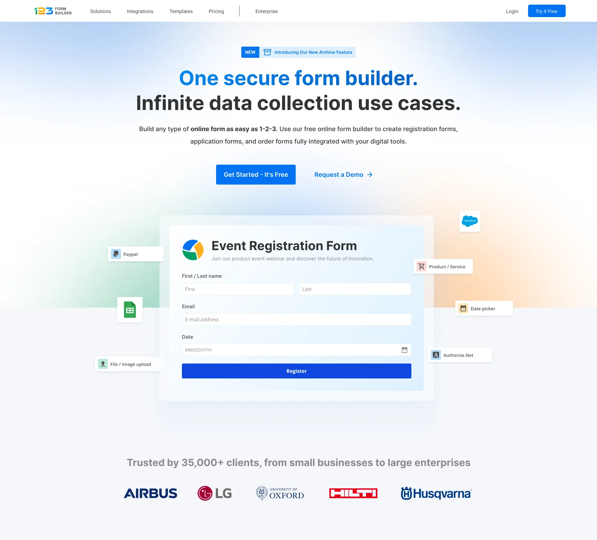 Redesigned 123FormBuilder homepage hero section.