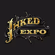Logo with ornate gold text reading 'INKED EXPO' on a black background.