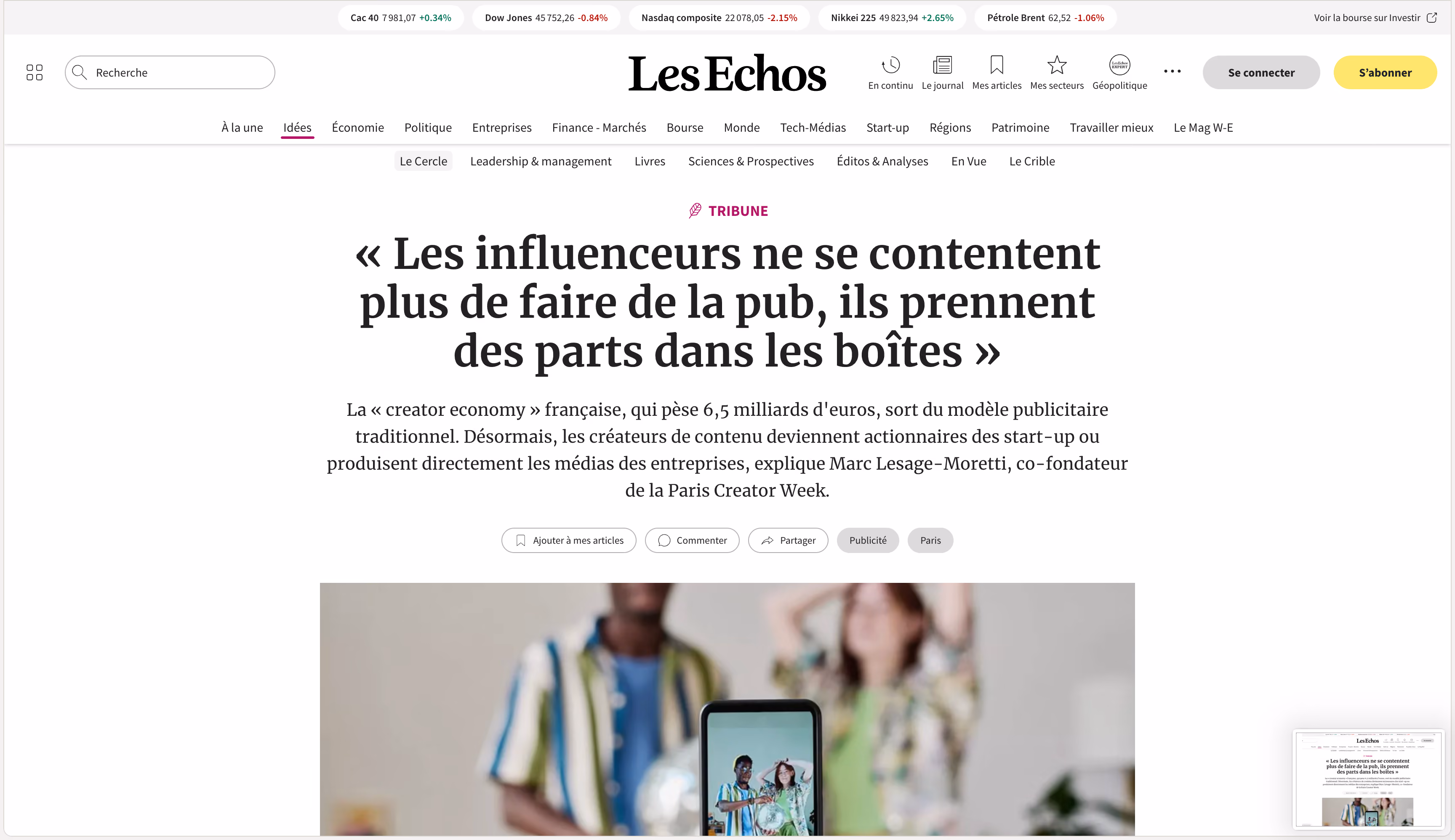 Tribune publiée dans Les Echos : « Les influenceurs ne se contentent plus de faire de la pub, ils prennent des parts dans les boîtes »