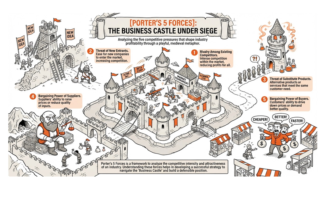 Illustration of Leonardo da Vinci with four zones describing how great minds think: 1) Unbounded curiosity and the 'why?' spiral, 2) Connecting unrelated disciplines through art, aesthetics, science, and nature (cross-pollination), 3) Relentless observation and documentation with detailed sketches, 4) The unified vision and synthesis integrating diverse knowledge into coherent solutions.