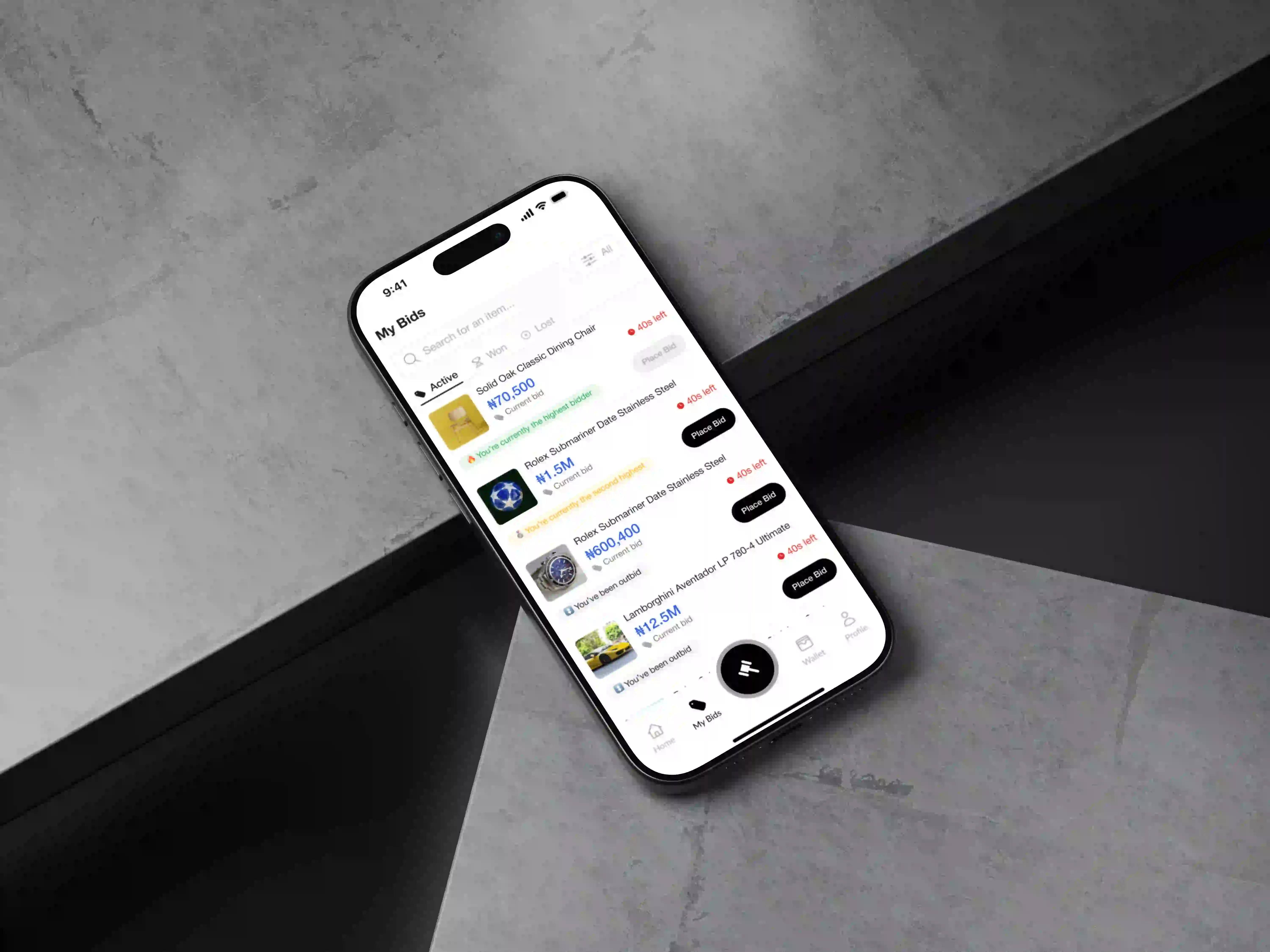 Auctave app Product Design Mockup 
