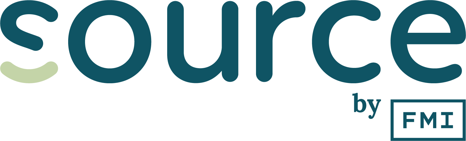Logo with the word 'source' in lowercase letters and 'by FMI' in smaller text inside a rectangular outline.