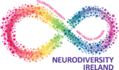 Neurodiversity Ireland logo featuring a colorful, pixelated infinity symbol with gradient colors from red to yellow, green, blue, and purple, accompanied by the text 'Neurodiversity Ireland'.