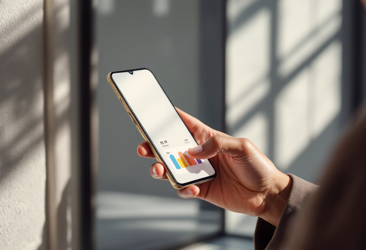 [interface] image of smartphone in use, user interacting with software (for a consumer apps)