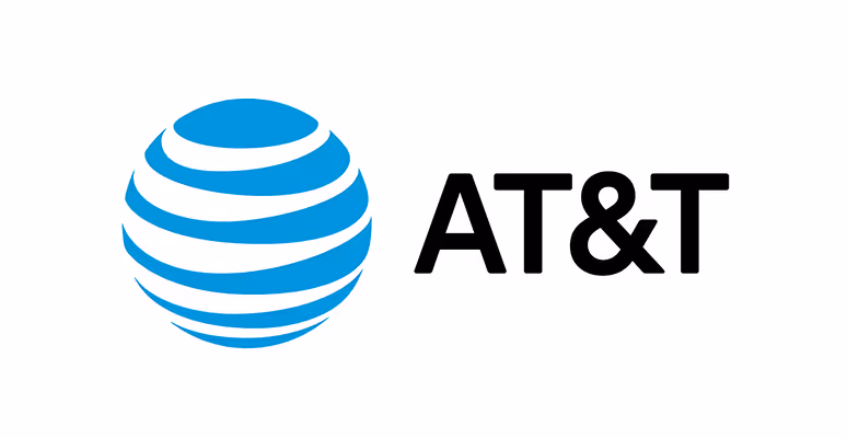 AT&T company logo with blue globe icon and black text.