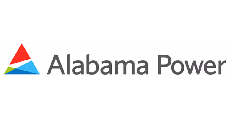 Alabama Power logo with a red, blue, and green triangular design next to the company name in gray text.