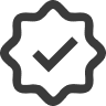 Black checkmark inside a starburst shape, indicating validation or approval.