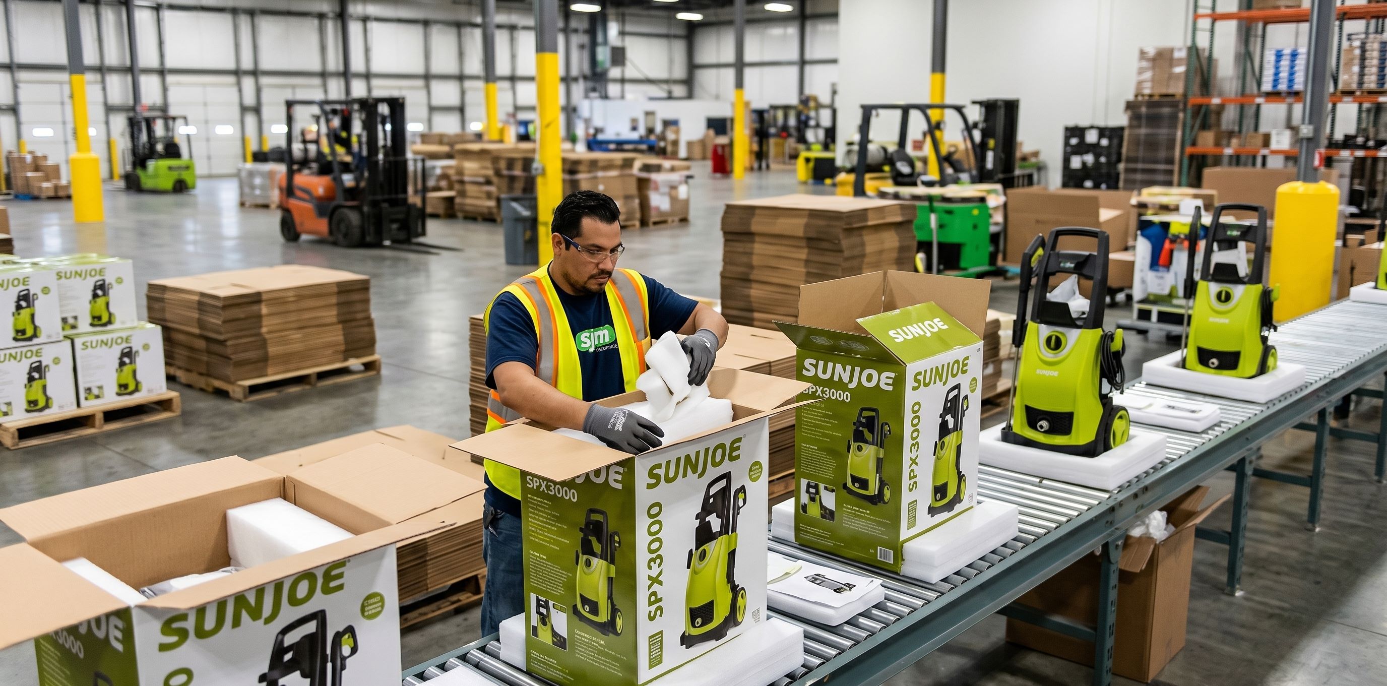 Sun Joe products on the SJM Marketplace production line