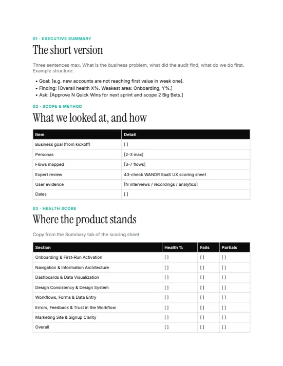 Stakeholder report template page