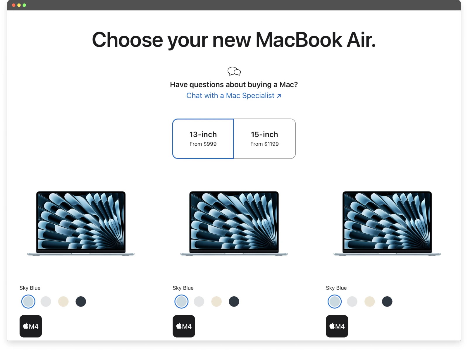 Screenshot of Apple’s website UX showing real-time product customization