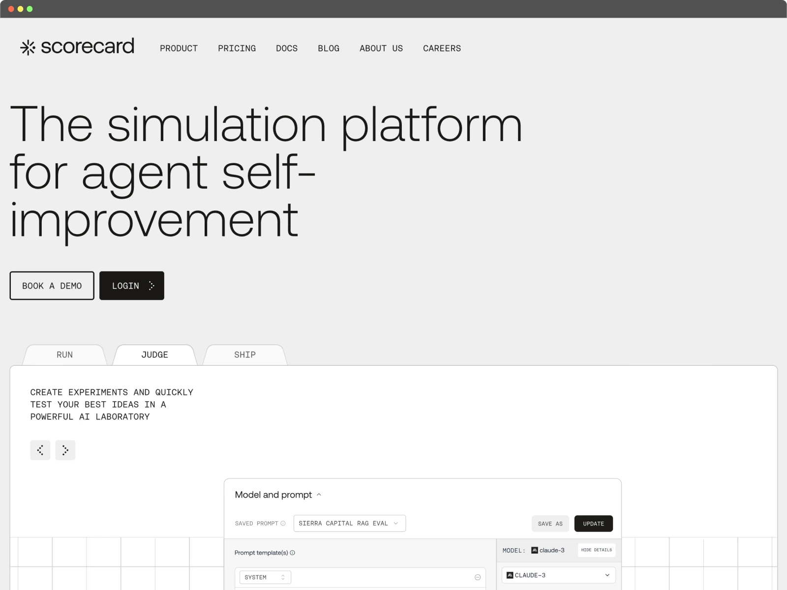 Scorecard analytics SaaS website with ultra-minimal typography, flat 2D design, and wireframe-inspired visual simplicity.