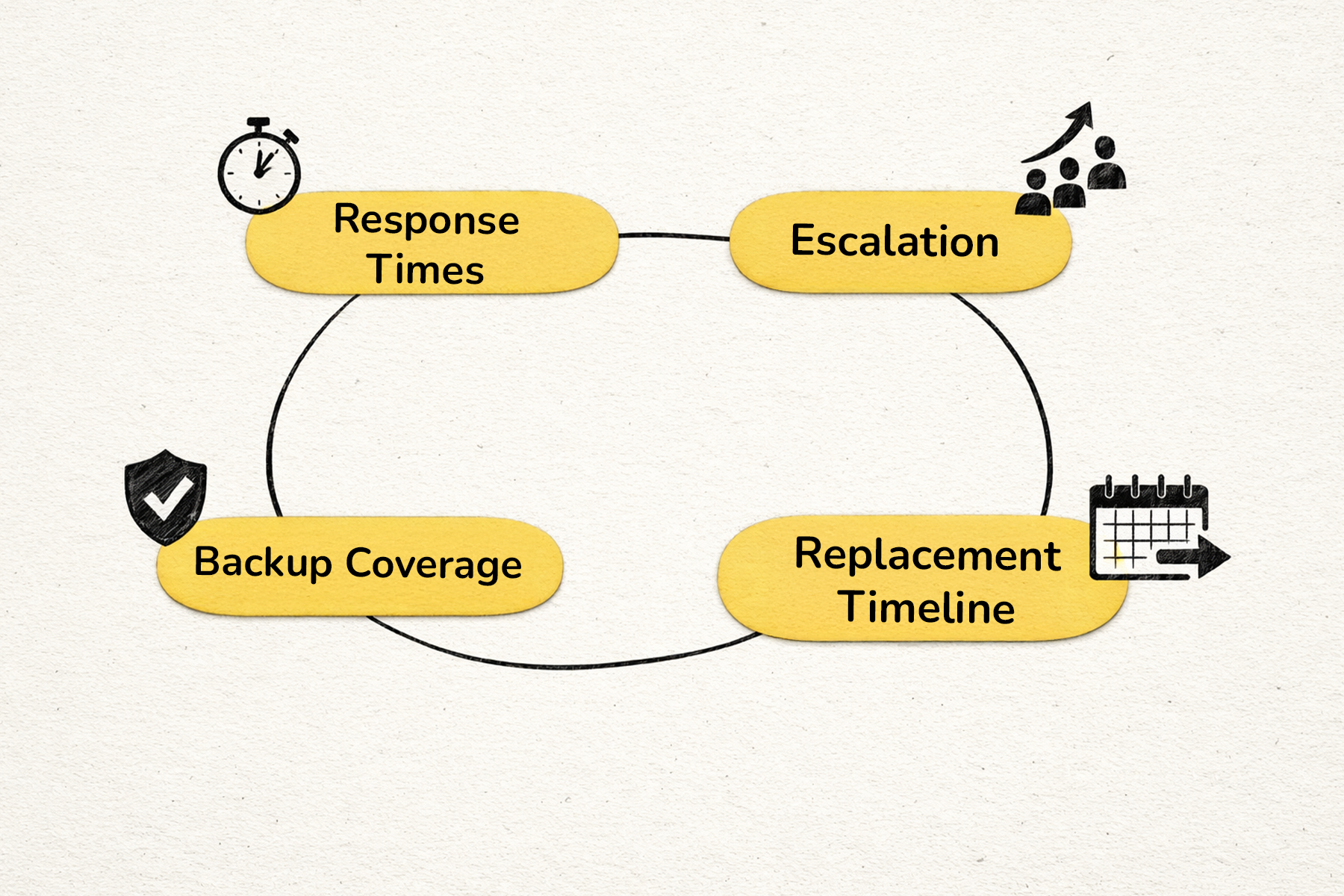 Designer staffing agency SLA showing response times, escalation paths, and replacement timelines