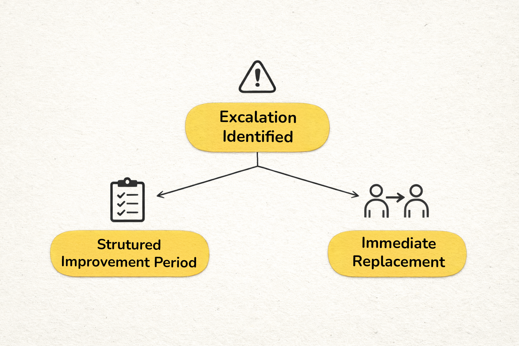 Designer staffing agency escalation process with improvement period and replacement options