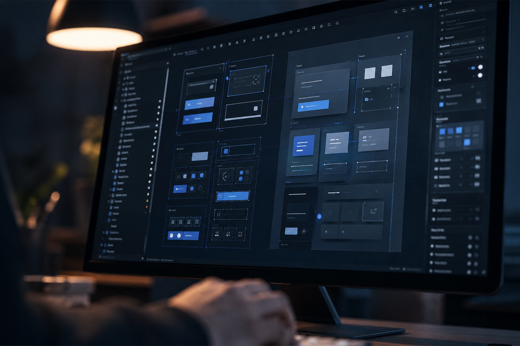 Close-up of a designer's screen showing a detailed UI component in a design tool