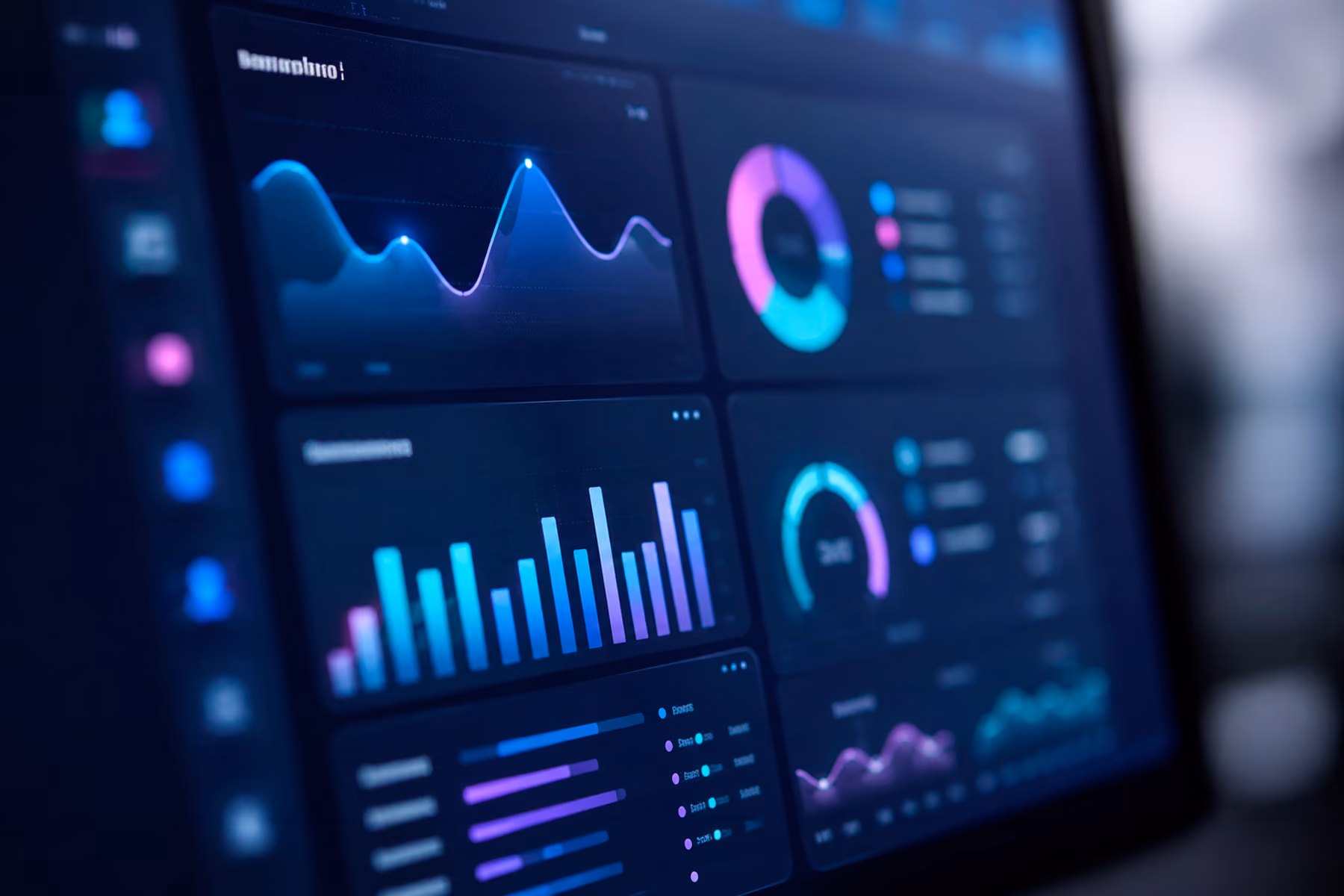 Close-up of a clean data dashboard on a monitor, illustrating clear data visualization UX design for EdTech platforms