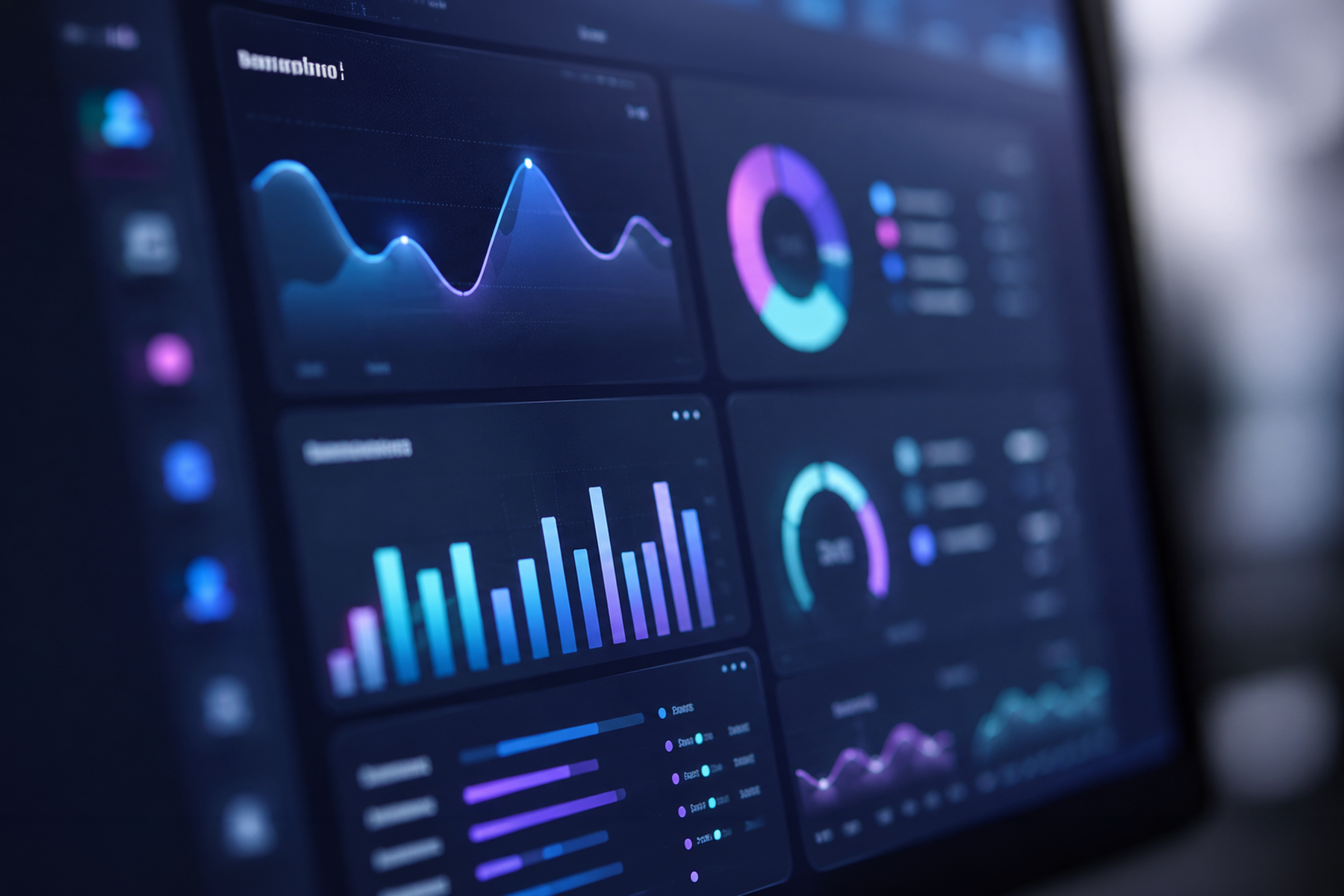 Close-up of a clean data dashboard on a monitor, illustrating clear data visualization UX design for EdTech platforms