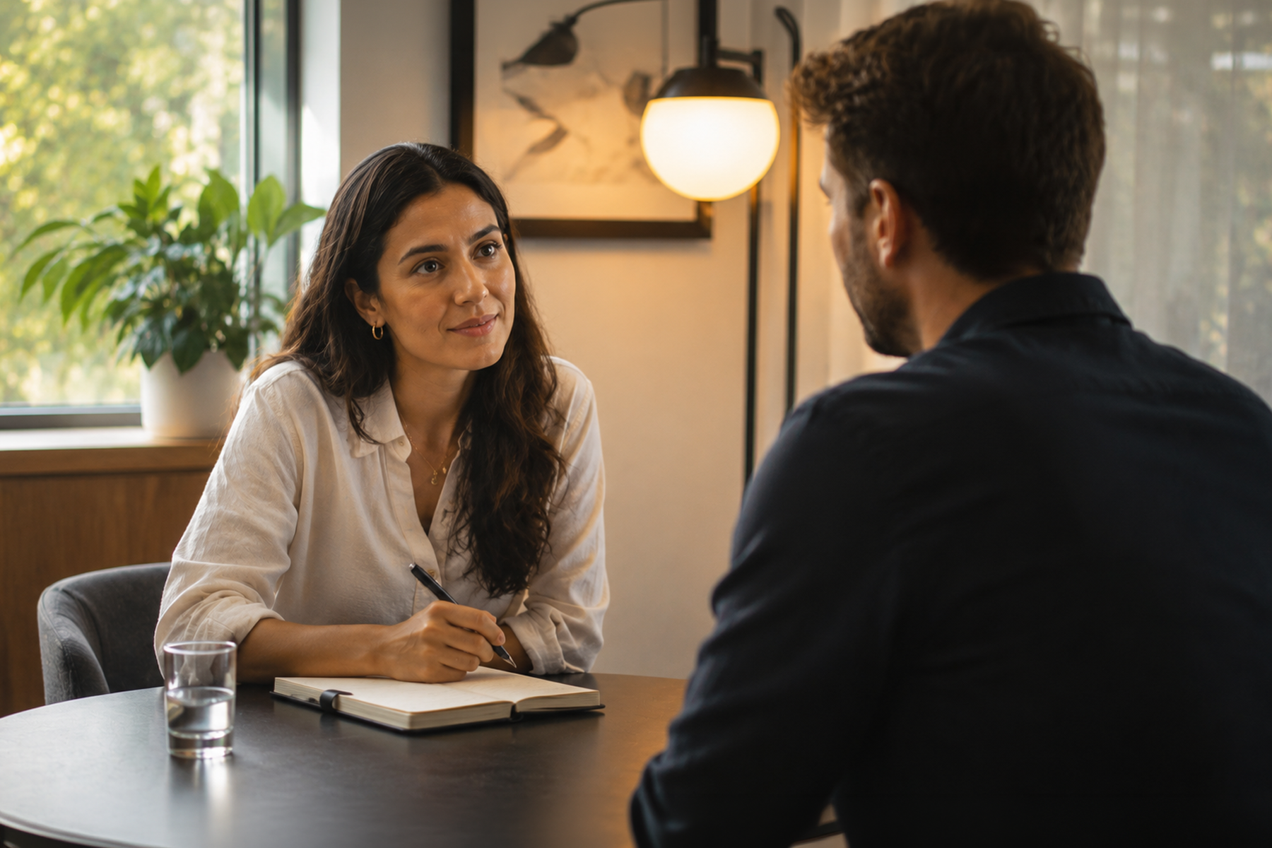 UX researcher conducting a user interview during the discovery phase of a B2B software design project