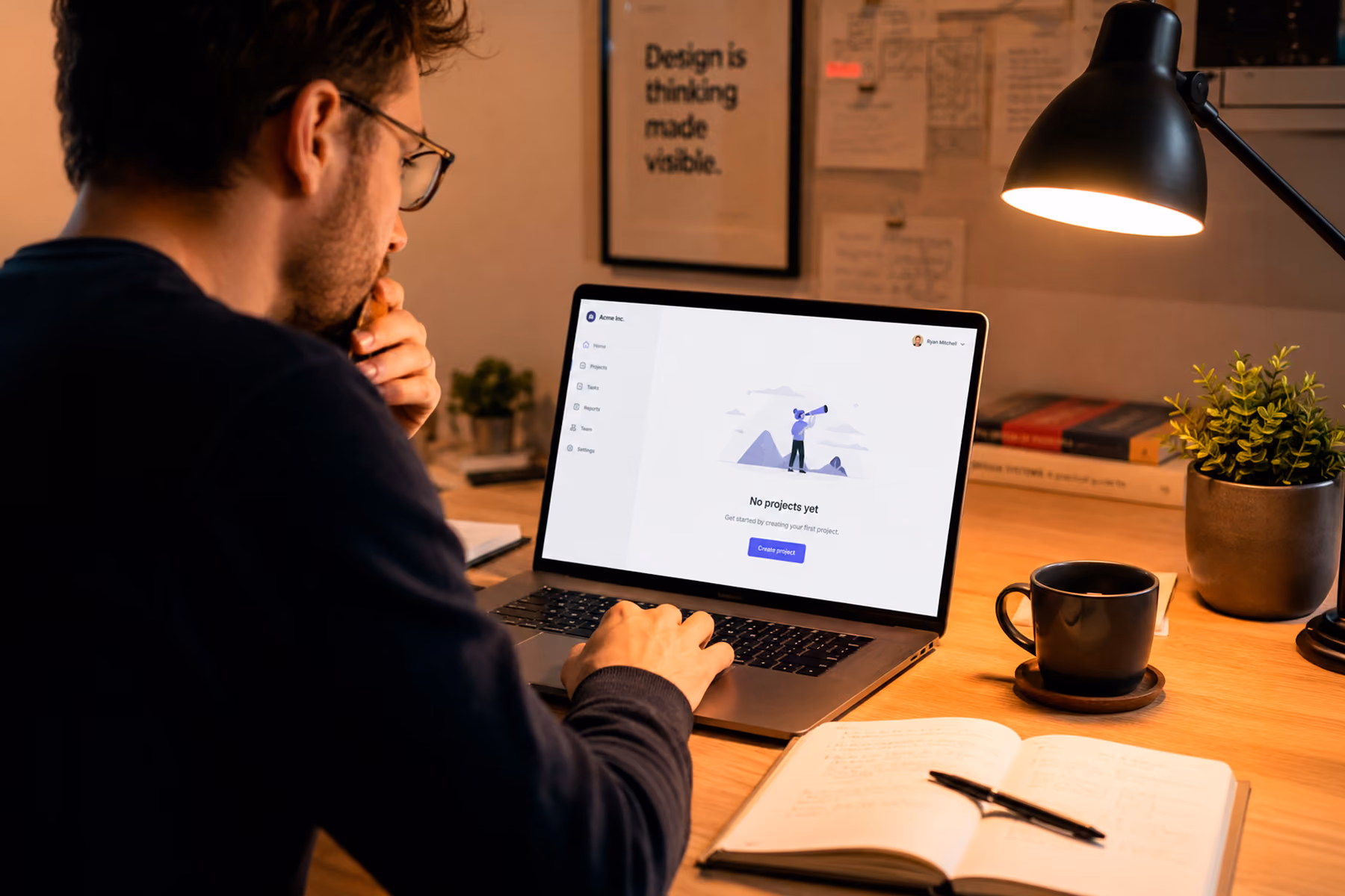 UX designer reviewing a well-designed empty state for a SaaS dashboard UI