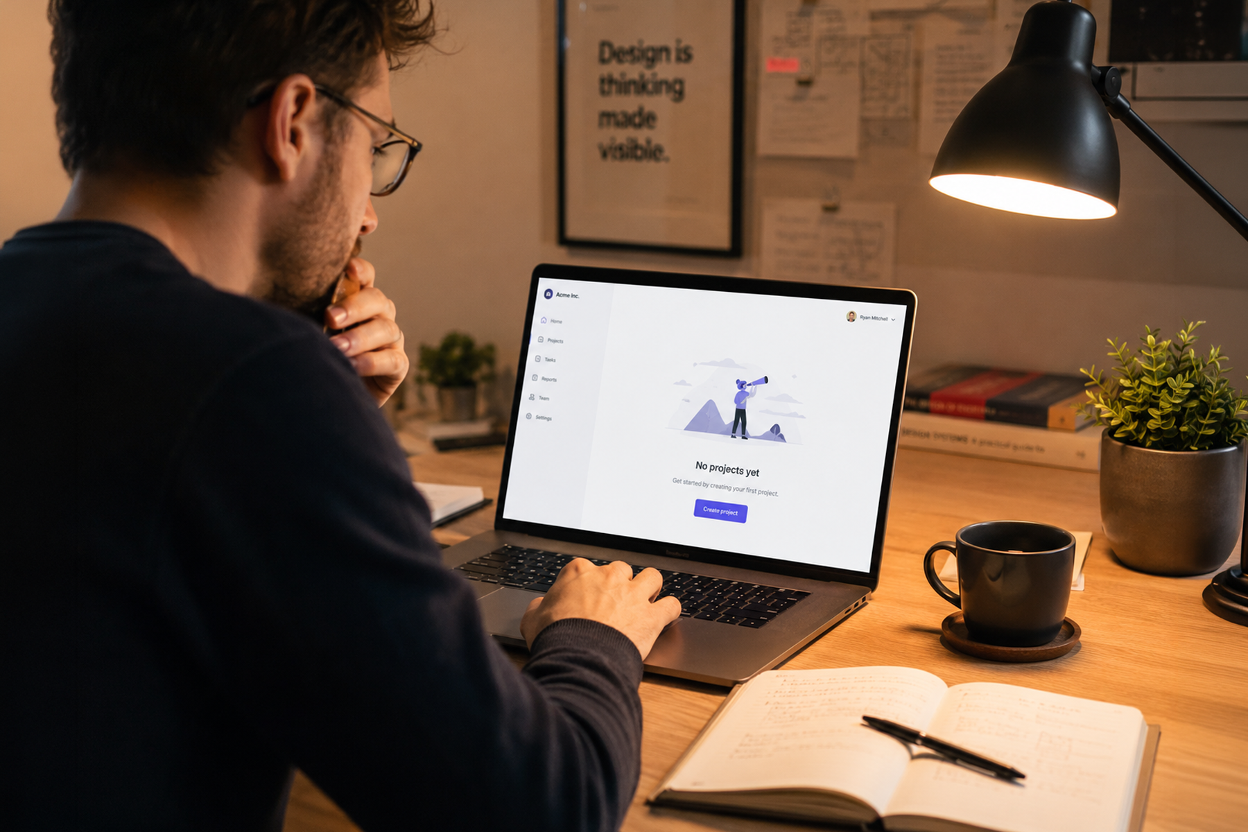 UX designer reviewing a well-designed empty state for a SaaS dashboard UI