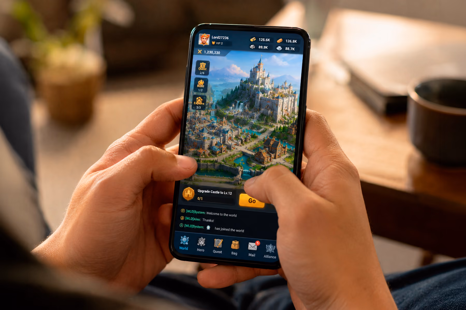 Mobile game UI designed for thumb navigation showing large buttons and vertical layout optimized for one-handed play