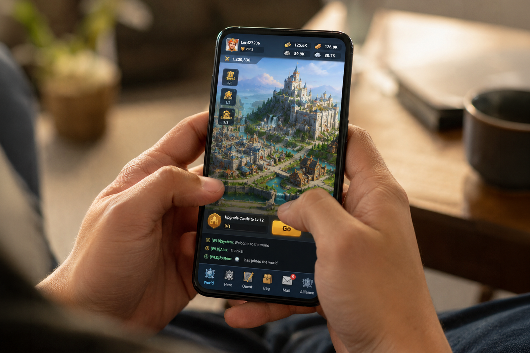 Mobile game UI designed for thumb navigation showing large buttons and vertical layout optimized for one-handed play