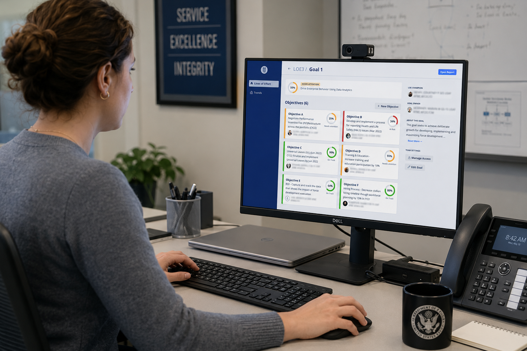 UX designer working on Air Force government software interface displayed on secure compliant workstation