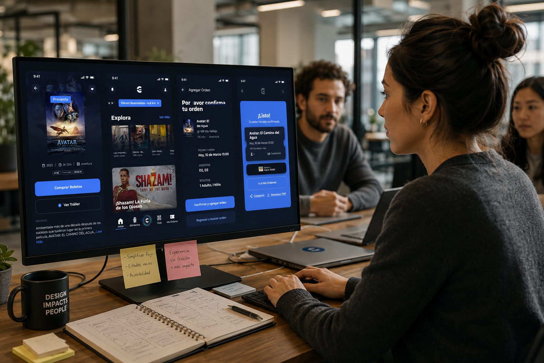 Cinépolis ticket booking interface reviewed by embedded WANDR UX designer within client product team on monitor