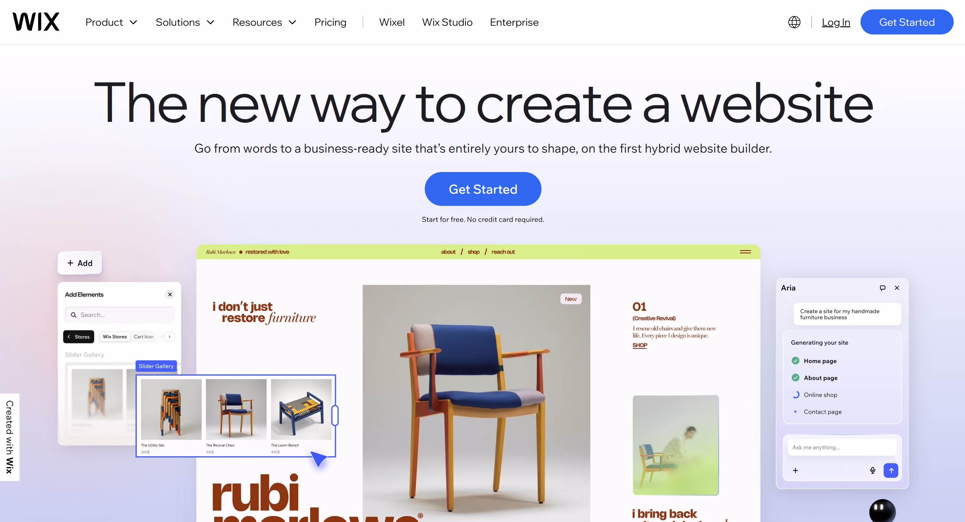 Screenshot of the wix website