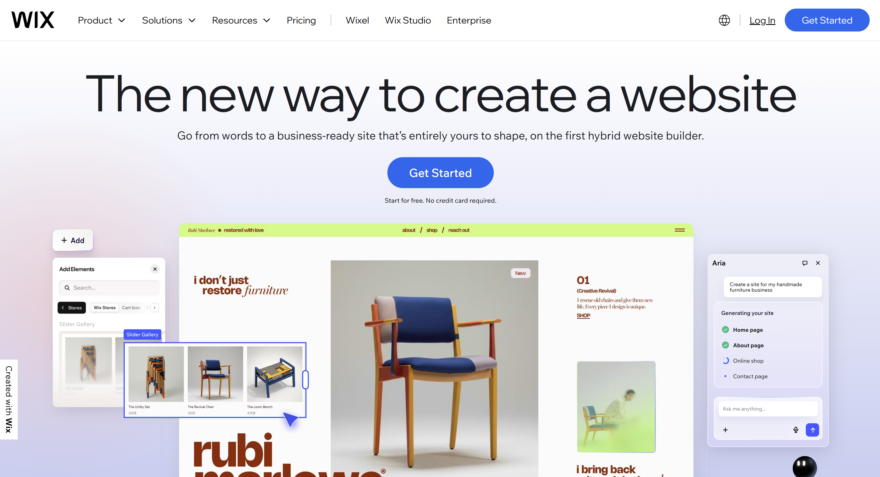 Screenshot of the wix website