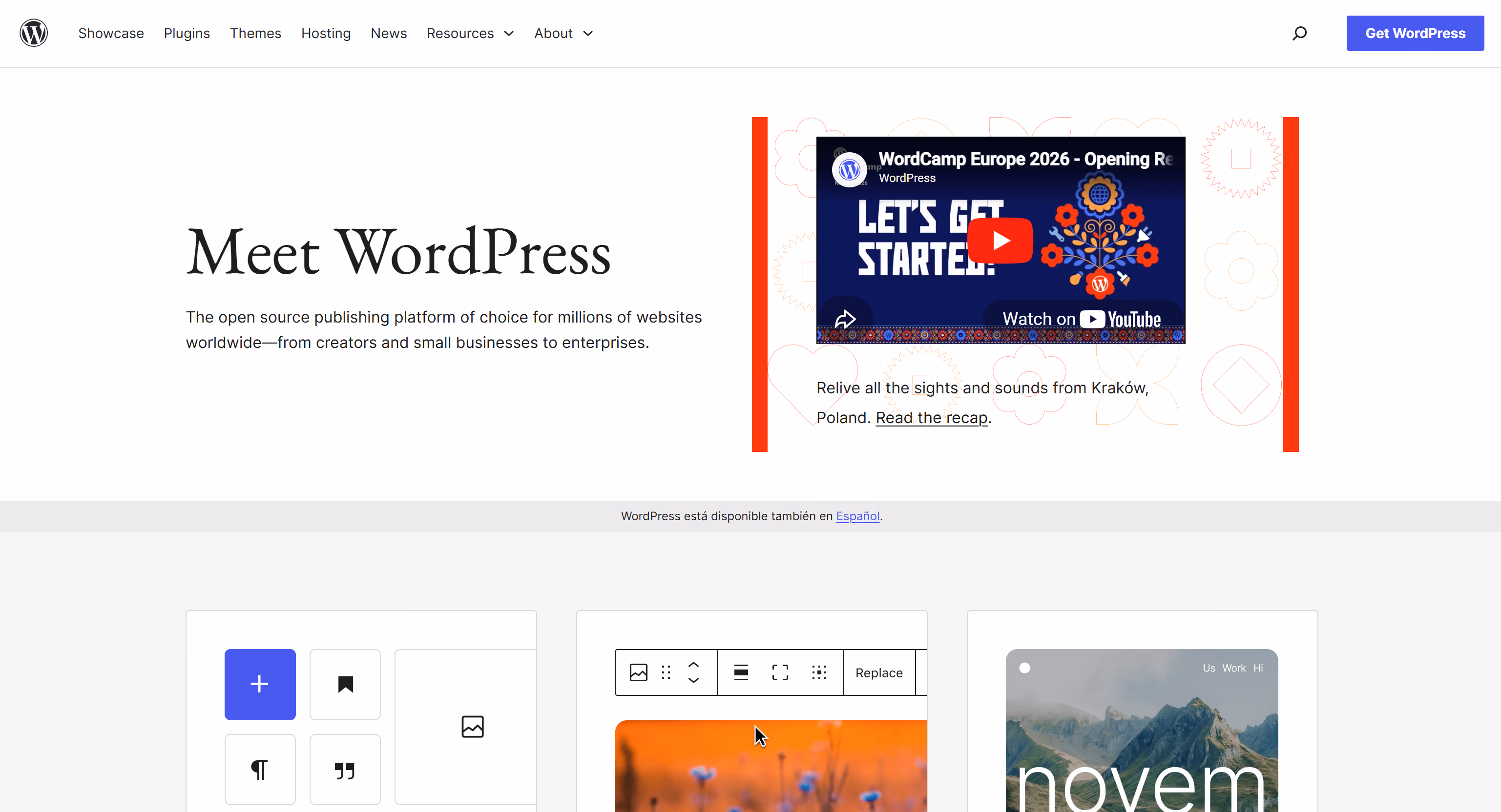 Screenshot of the wordpress website