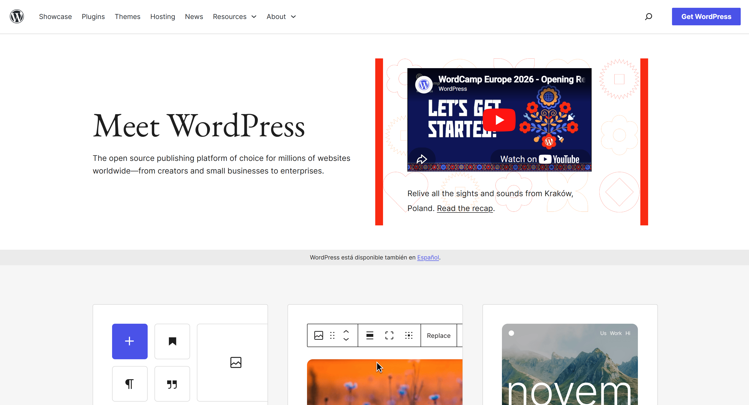 Screenshot of the wordpress website