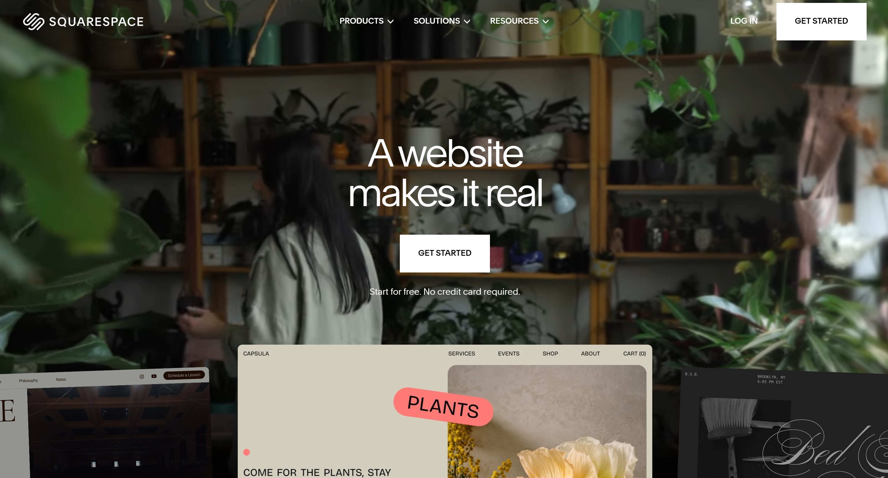 Screenshot of the squarespace website
