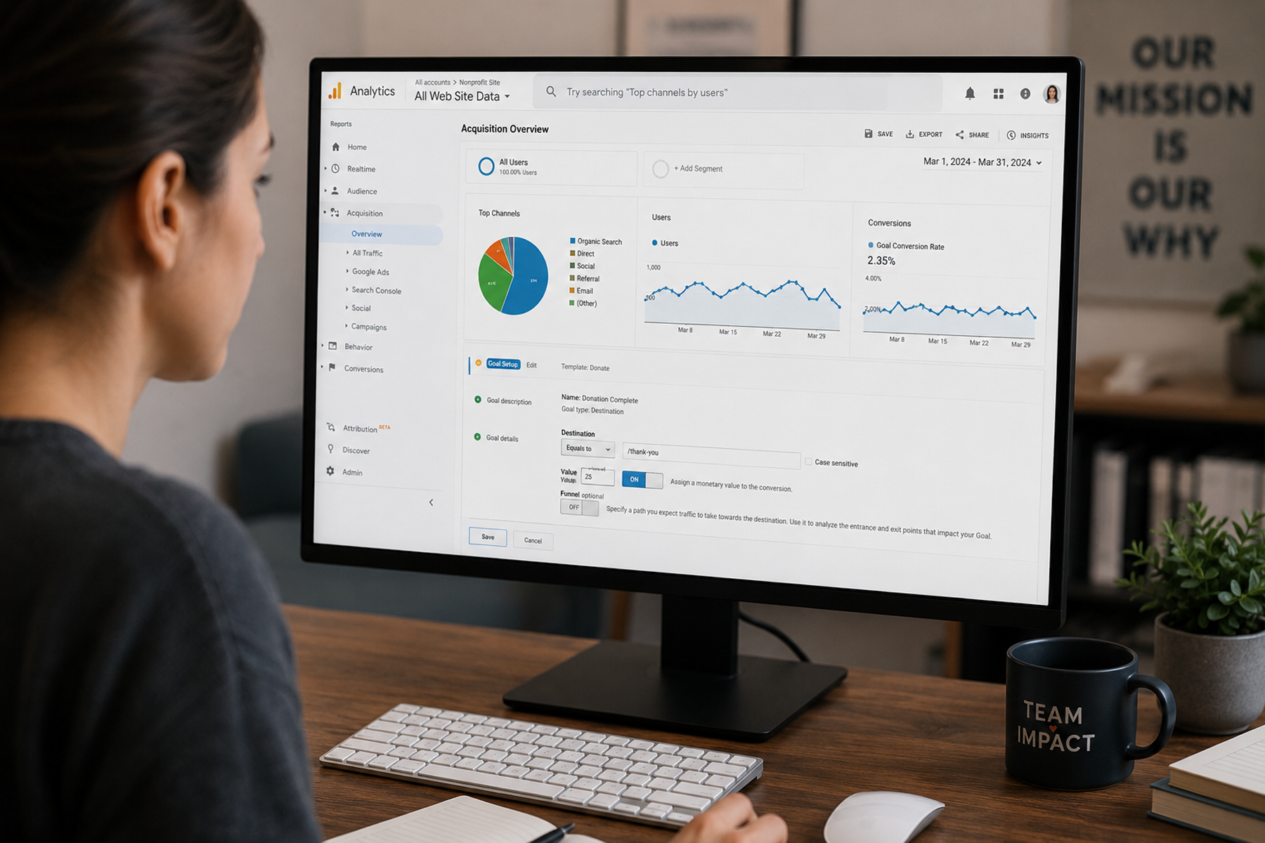 Nonprofit team member setting up Google Analytics and Search Console before website launch