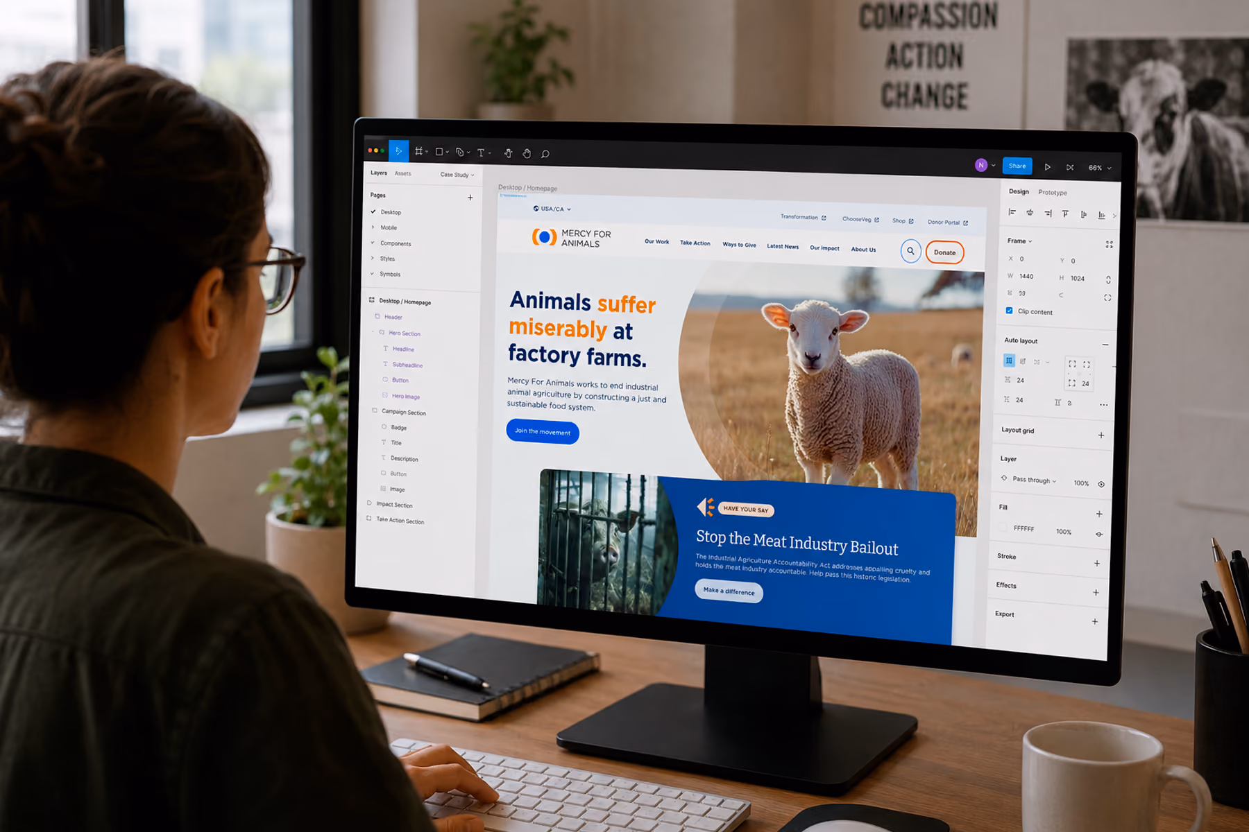 Mercy For Animals accessible nonprofit website designed by WANDR on monitor showing high contrast and keyboard navigation