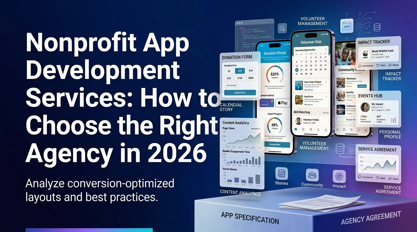 A nonprofit team reviewing a mobile app prototype with a design agency, illustrating nonprofit app development services from validation through launch.