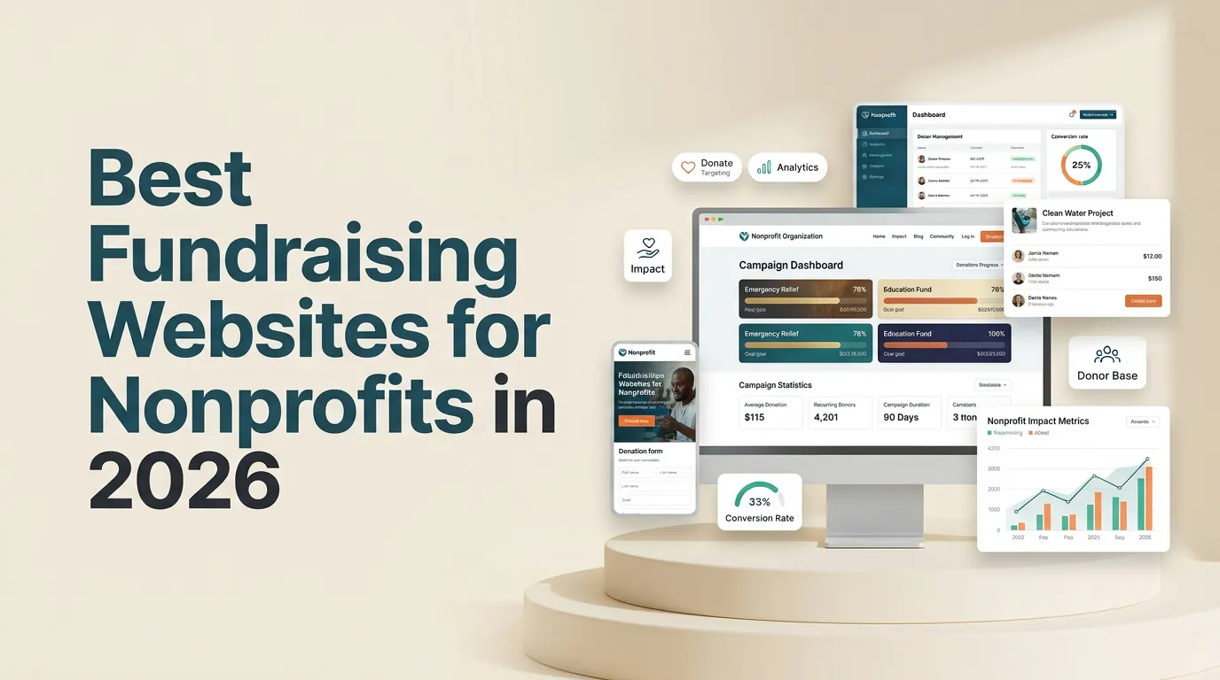 Platform comparison table showing logos for Fundraise Up, Give Butter, and Donor Box side by side — with callouts on best-fit use case for each: conversion optimization, campaigns, or budget-friendly