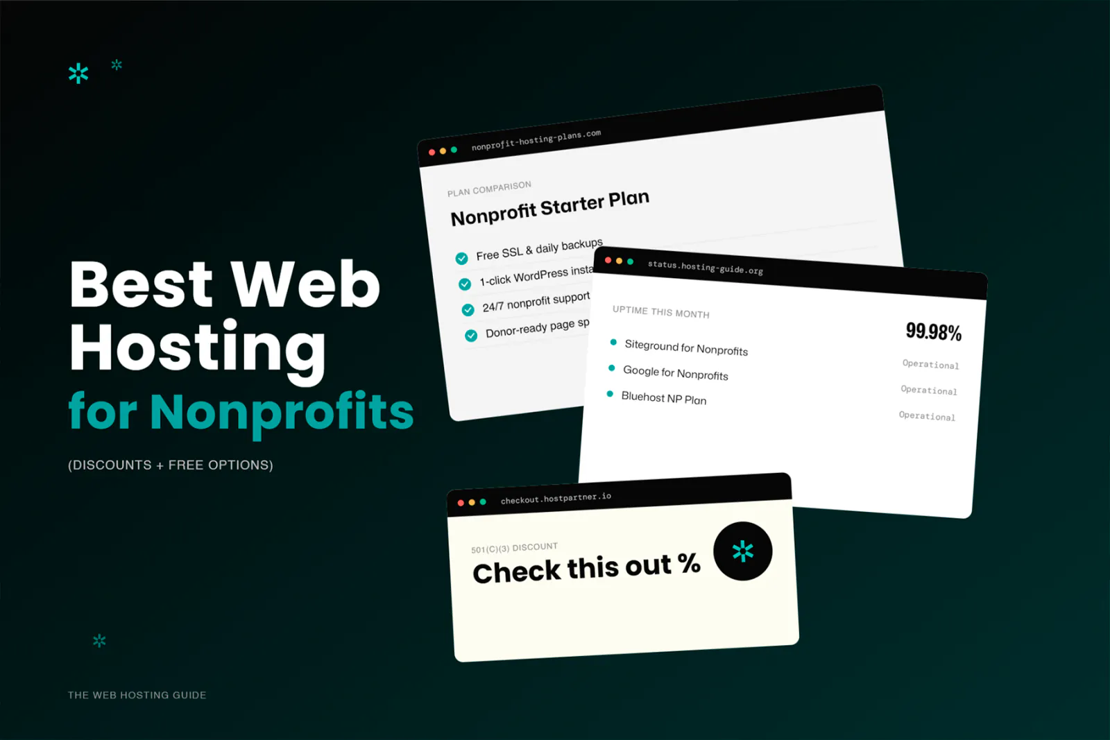 Comparison of best web hosting options for nonprofits including WP Engine, SiteGround, and Bluehost