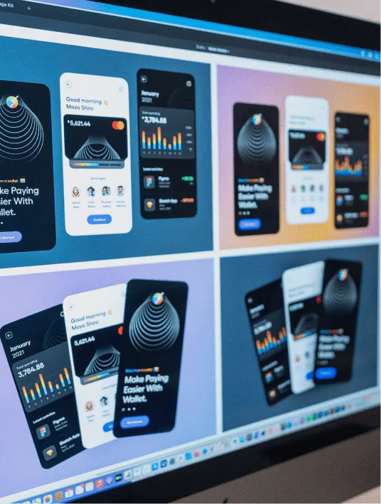 A UX designer exploring modern design trends including 3D compositions, data visualization, and personalized user interfaces on a digital screen in 2023.