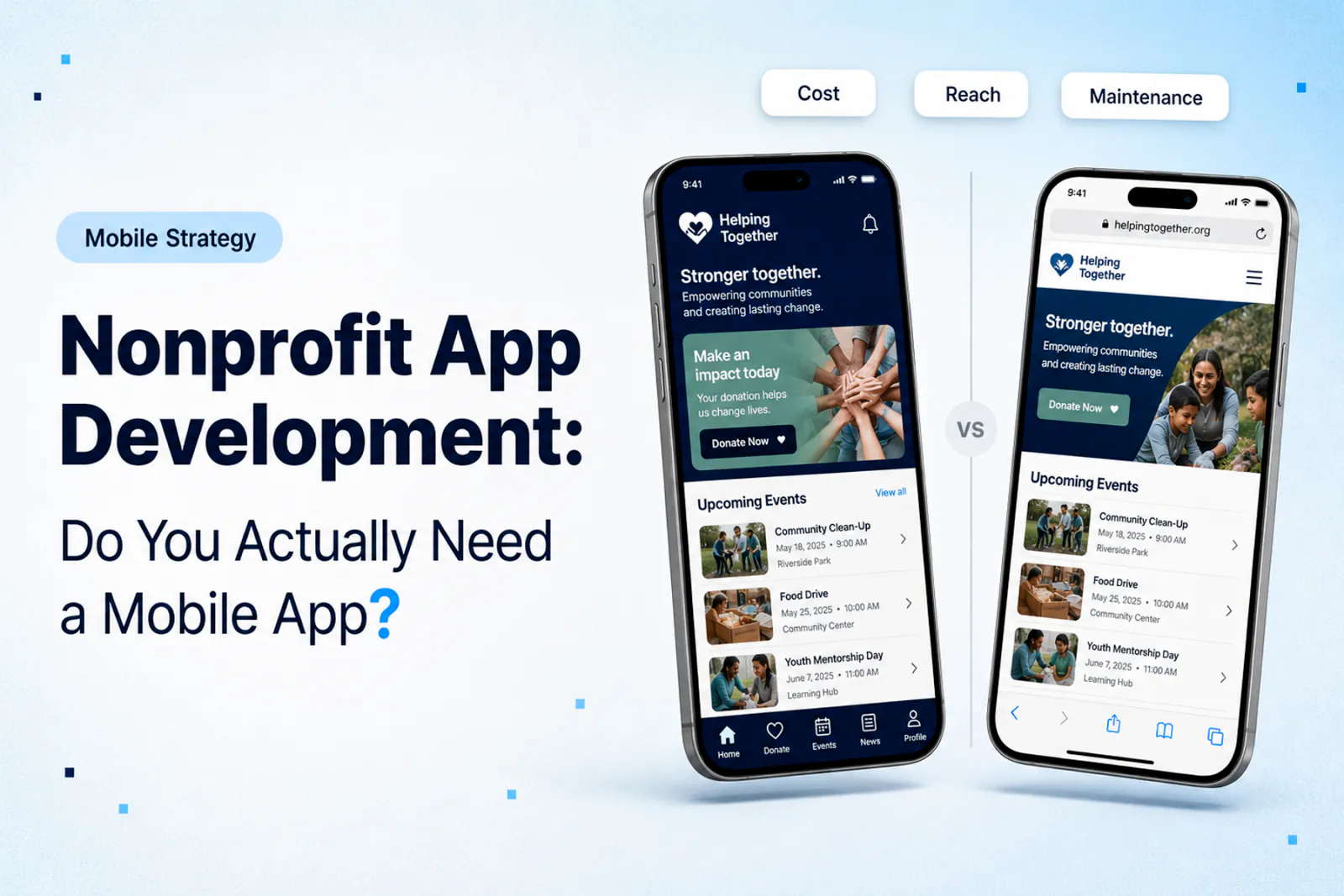 Guide to nonprofit app development covering when to build, what it costs, and how to avoid budget waste