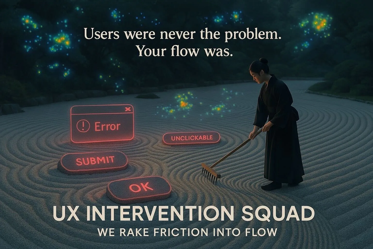 A UX strategist conducting a website user experience audit on a laptop, reviewing heuristic analysis findings, user journey maps, and conversion flow data to identify usability issues and friction points in a digital product.