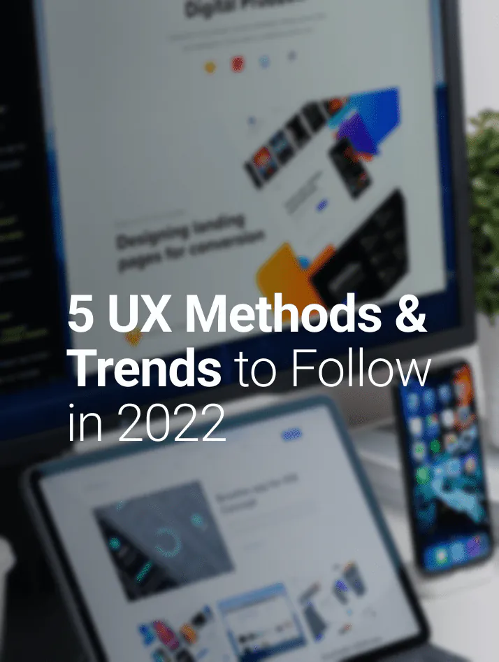 Designer exploring modern UX trends including AI interfaces, voice controls, augmented reality, and minimalist dashboard designs.