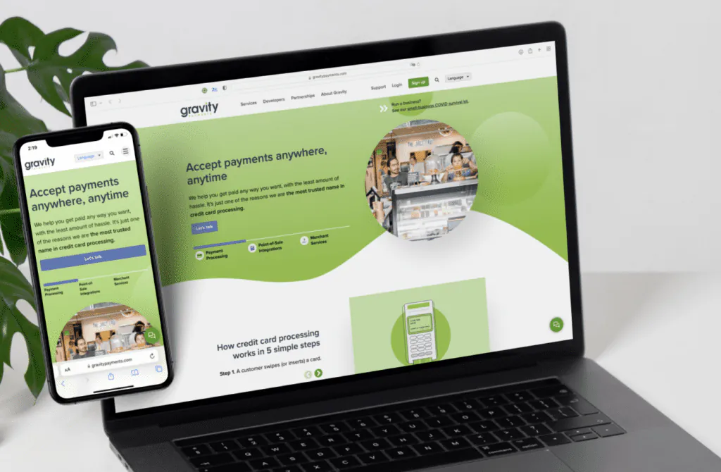 Gravity Payments page with straightforward pricing and benefits