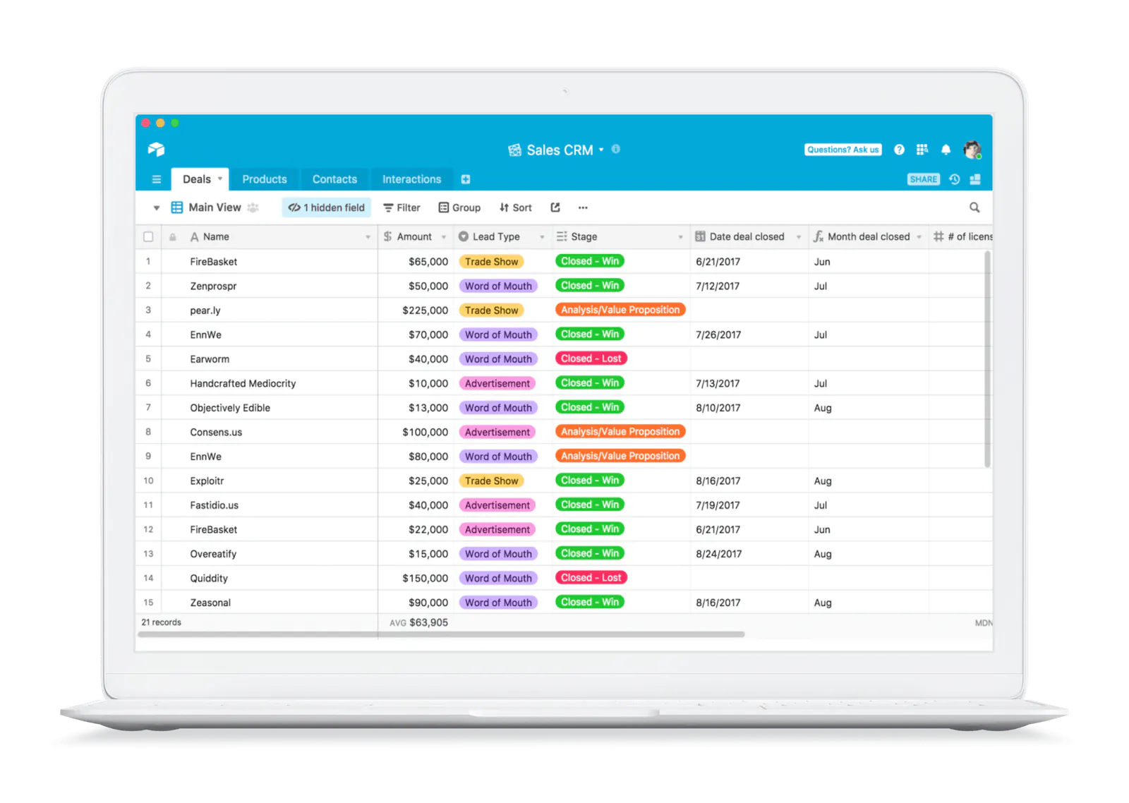 Airtable sales dashboard on a laptop, an example of a tactical dashboard